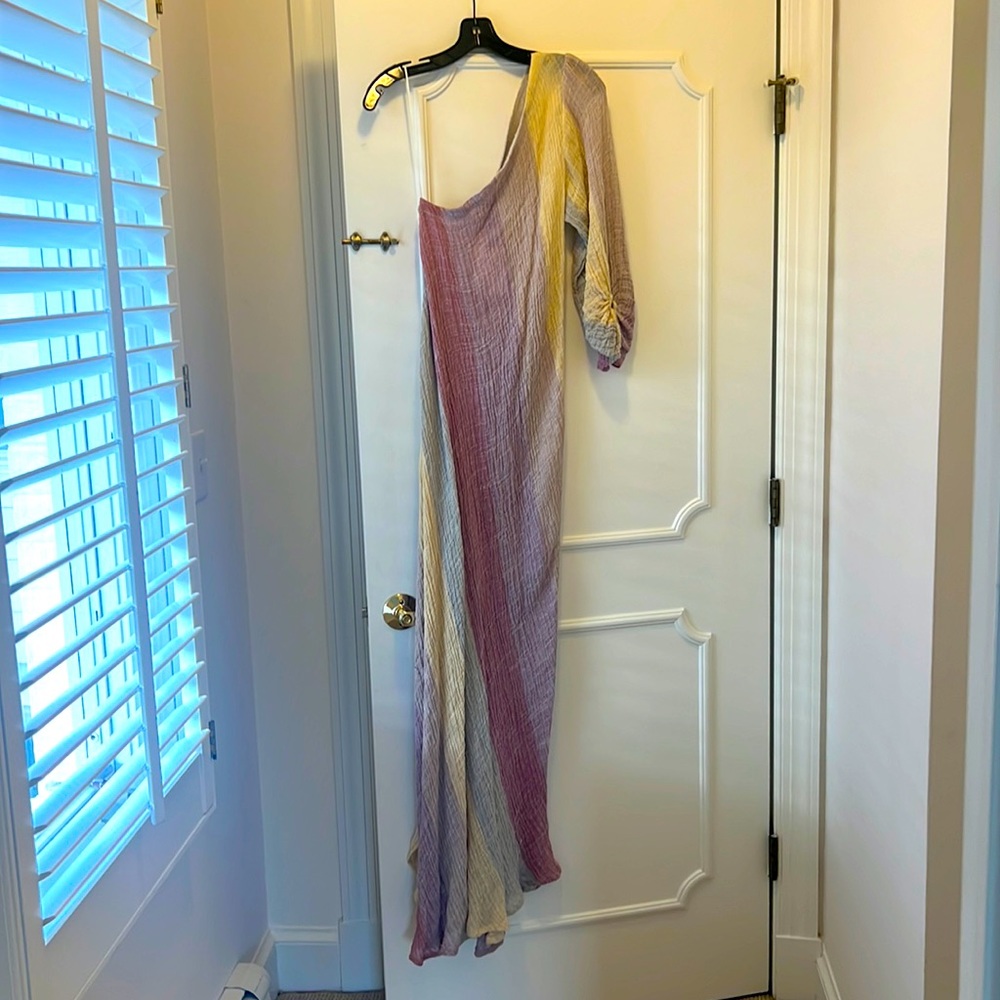 Masscob vertical stripe maxi dress with one shoulder